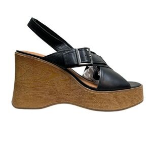 Lucky Brand Delaynee Wedge Sandal Platform Slingback Leather Black Women Size 9M
